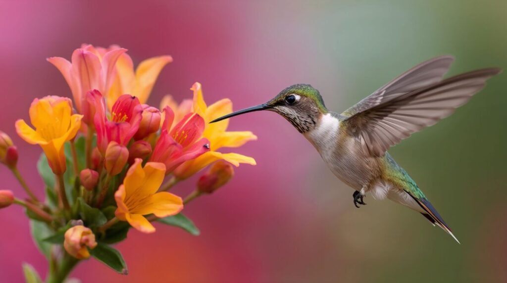 Closeup of Hummingbird with iridescent feathers