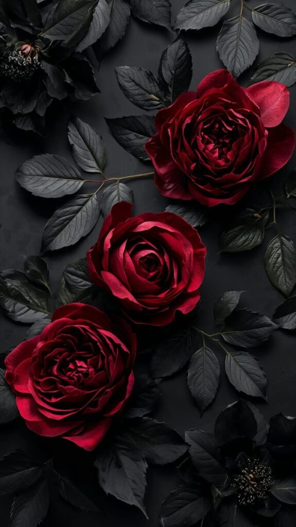 Vertical moody dark floral background for mobile