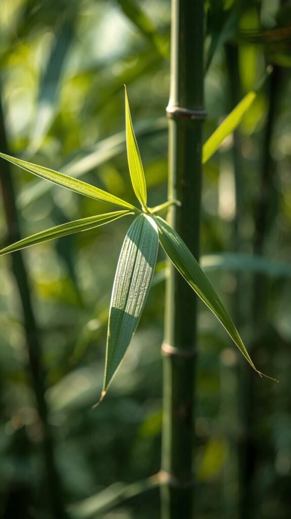New Growth Bamboo Wallpaper Vertical macro of freshly grown bamboo leaves