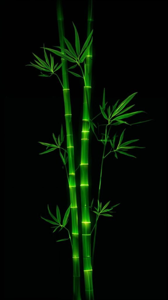 Minimalist Neon Bamboo Background Vertical glowing green bamboo minimalist background