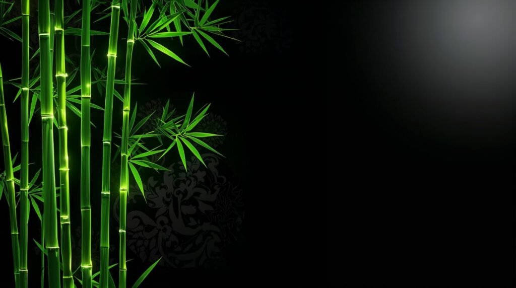 Minimalist Glossy Black Bamboo Wallpaper Minimalist glossy black background with sharply defined green bamboo