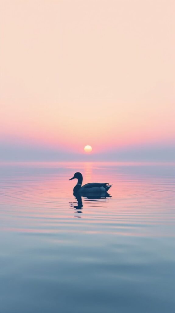 Vertical minimalist duck silhouette art with fine feather detail