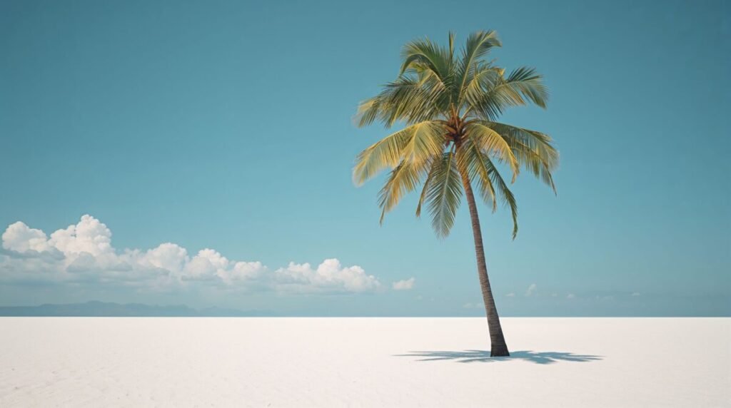 Minimalist solitary palm tree on clean background