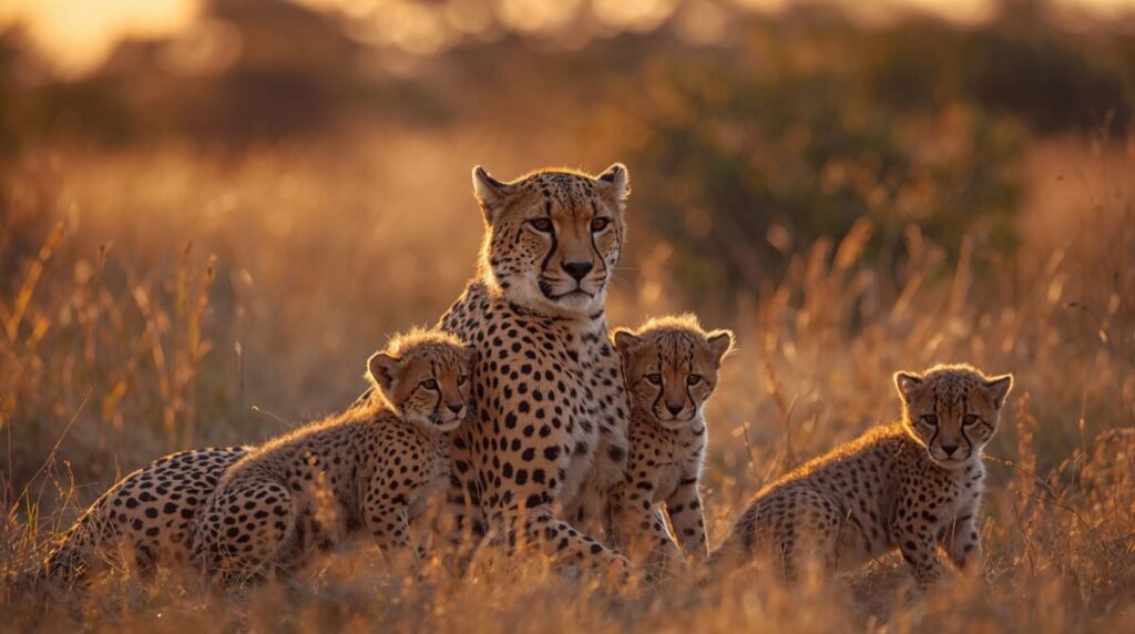 Wild mother cheetah and cubs photography