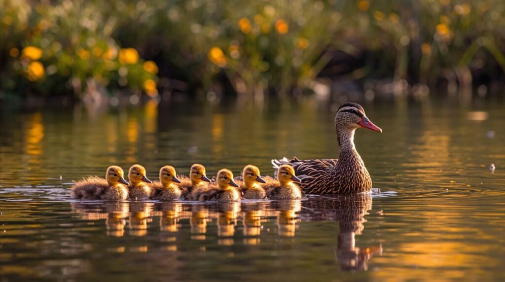 Close-up of a Mother Duck with shiny brown feathers in a natural setting