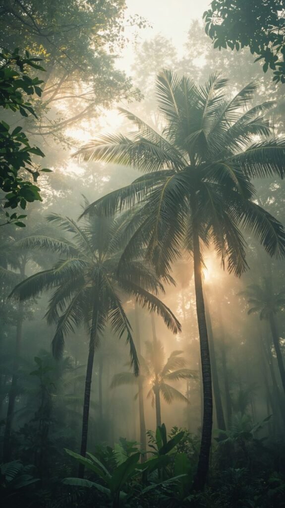 Delicate palm fronds and tall slender trunks tropical aesthetic