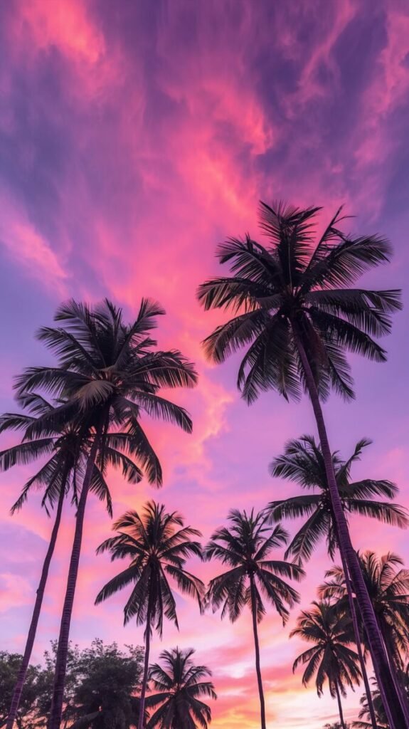 Lush green tropical palm leaves wallpaper for mobile