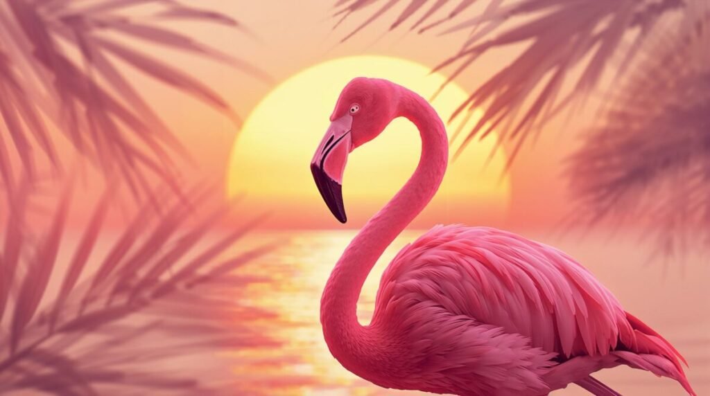 Artistic pink flamingo silhouette desktop background