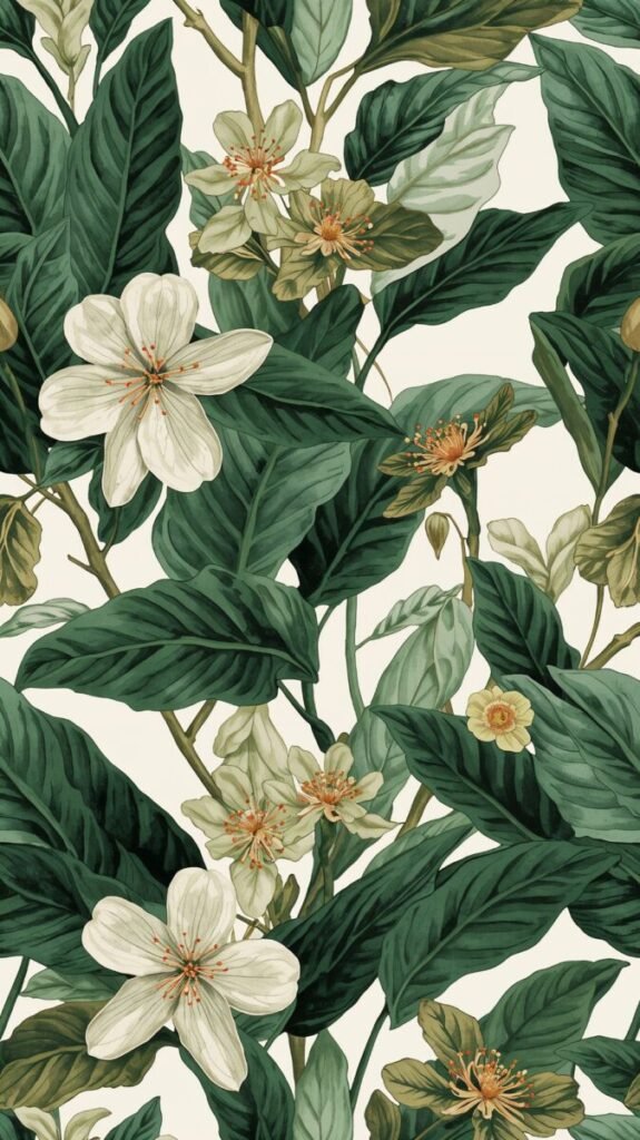 Botanical Green Floral Pattern for Mobile