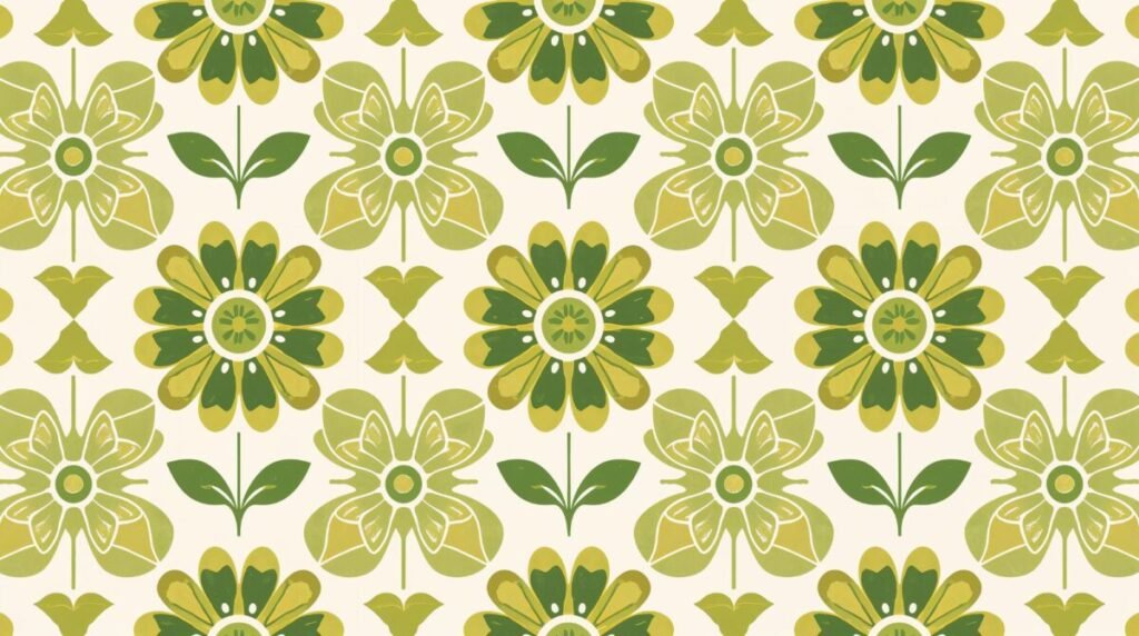 Retro Style Green Floral Wallpaper Design