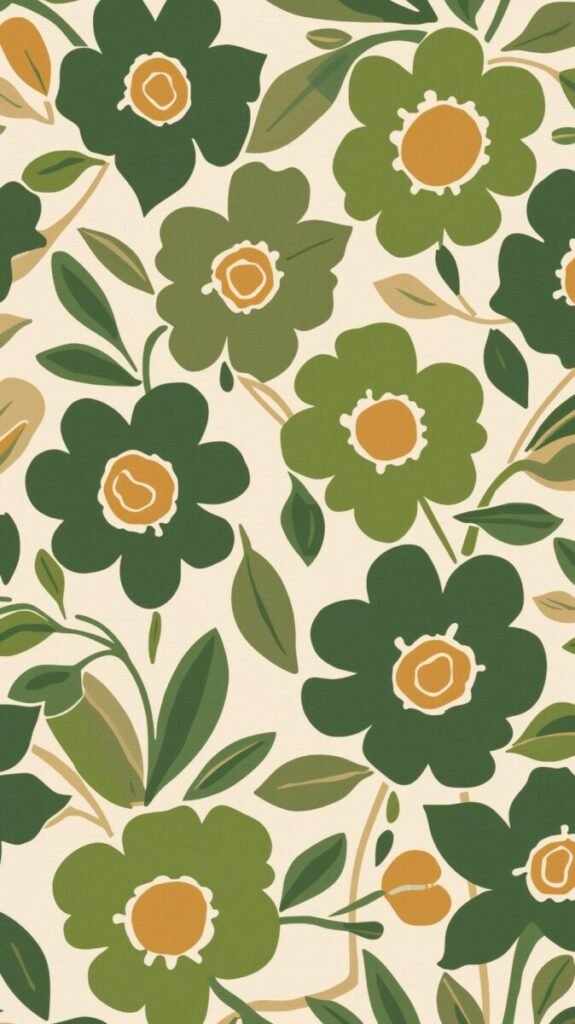 1970s Retro Green Floral Wallpaper