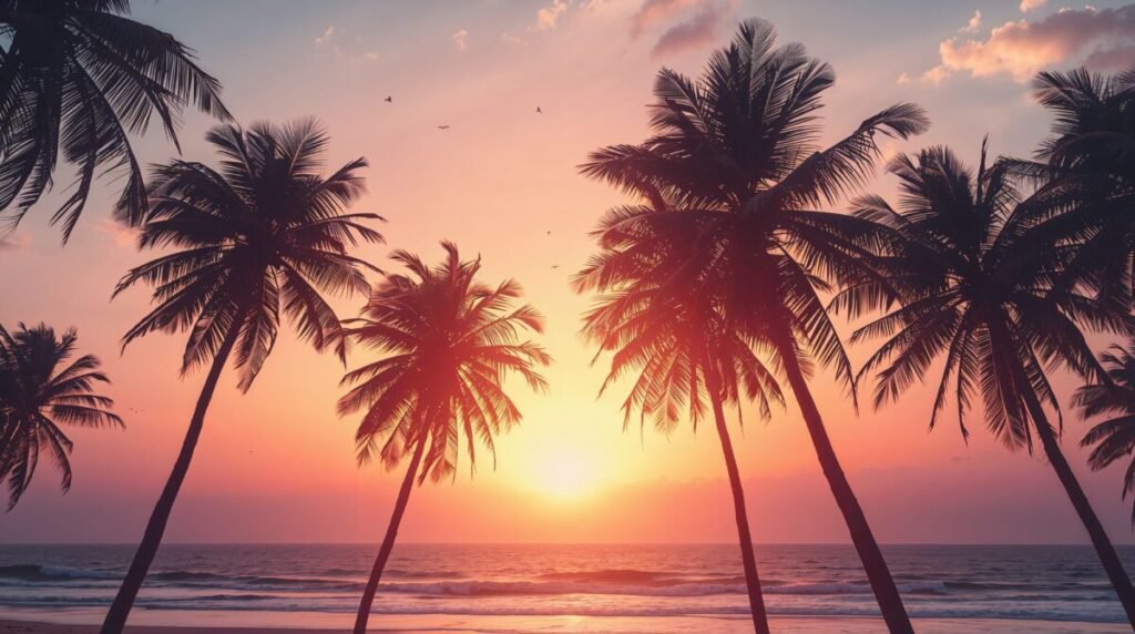 Tall palm trees with elegant feathery leaves