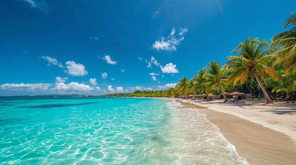 Lucid origin tropical coastal landscape wallpaper