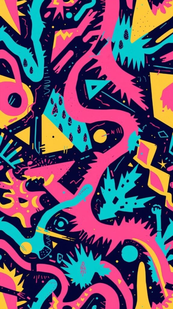 Ultra funky neon squiggle phone wallpaper