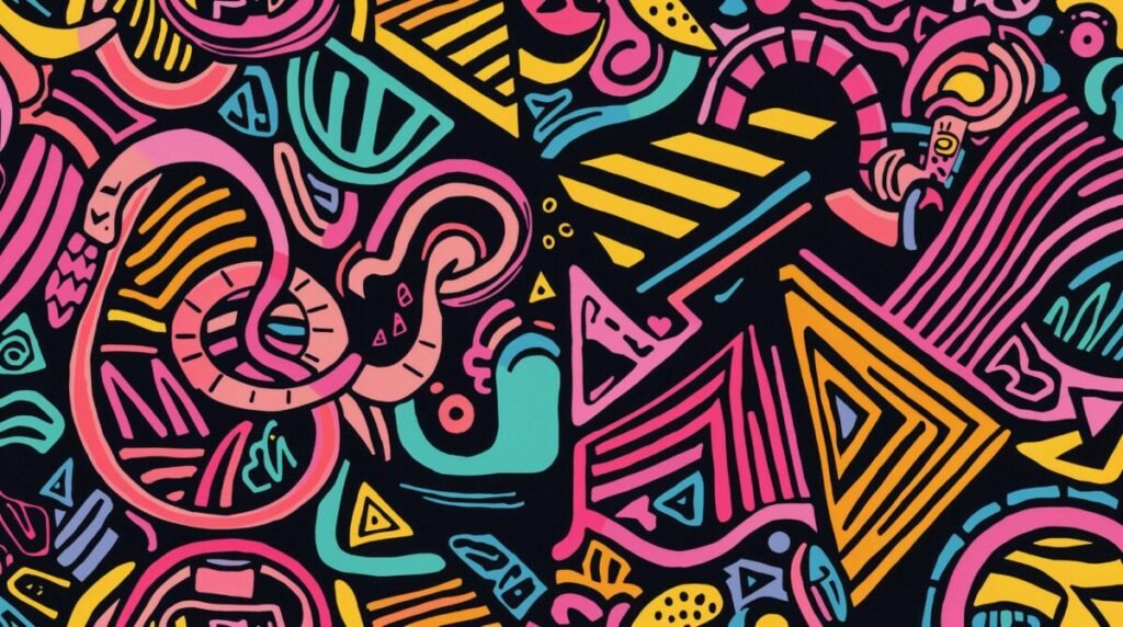 Neon squiggle abstract funky wallpaper