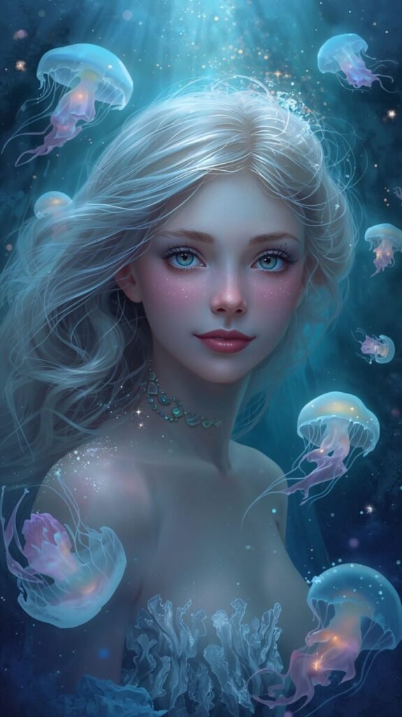 Detailed underwater mermaid portrait aesthetic
