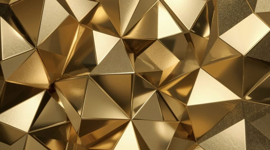 Horizontal 3D Geometric Gold Shapes Wallpaper with Smooth Surfaces