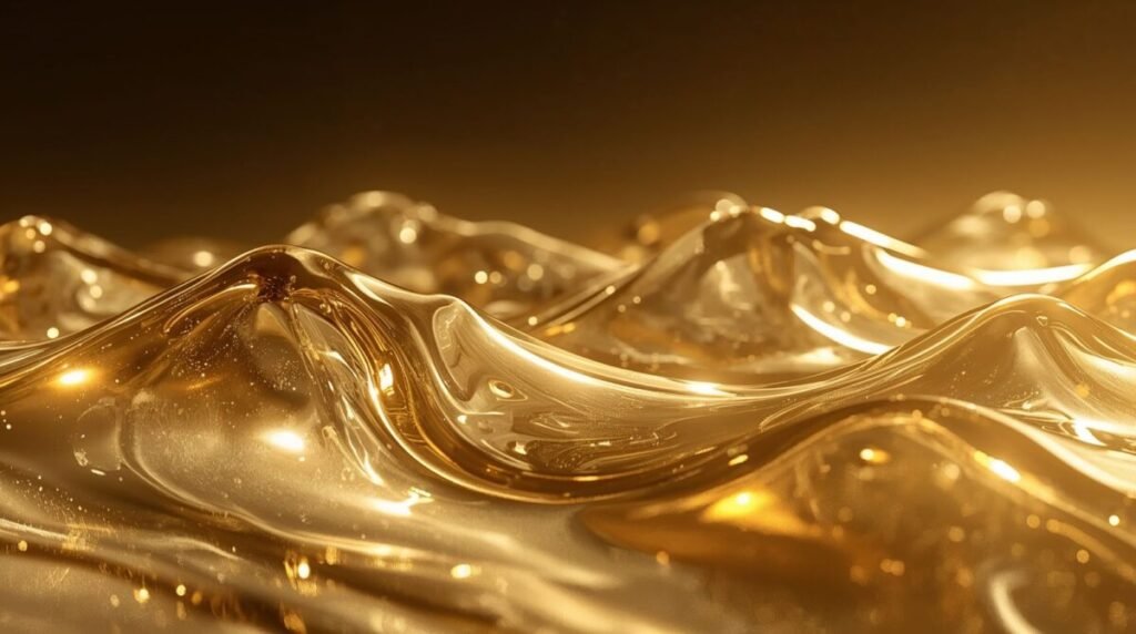 Horizontal Abstract Liquid Gold Waves Wallpaper with Metallic Sheen