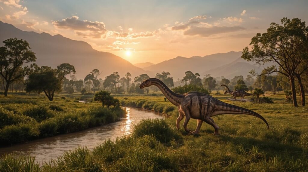Ancient Dinosaur Valley with a Lone Brachiosaurus