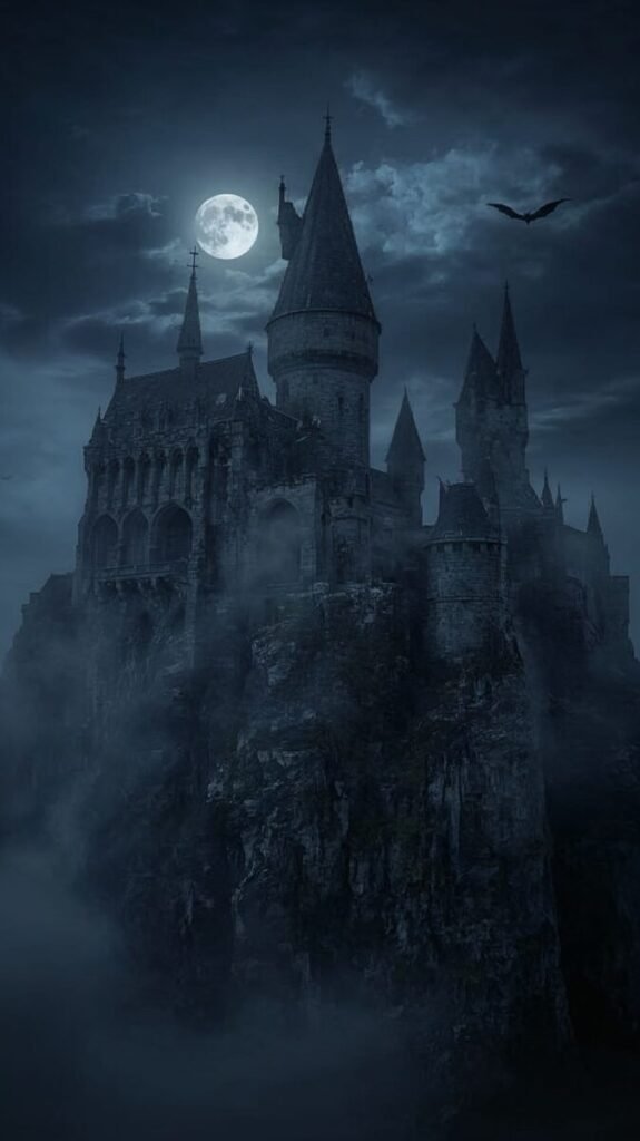 Ancient Gothic Castle with Crumbling Stone Walls Wallpaper