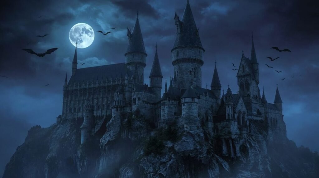 Ancient Gothic Castle with Intricate Stone Carvings Wallpaper