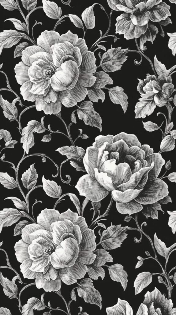Ornate baroque monochrome flower design