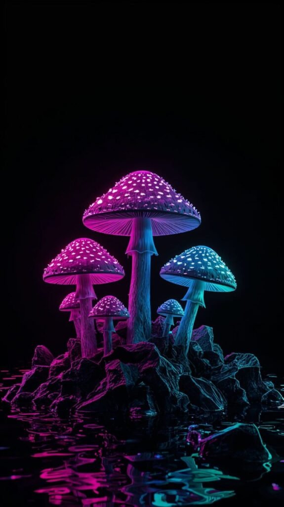 Neon mushroom mobile wallpaper aesthetic
