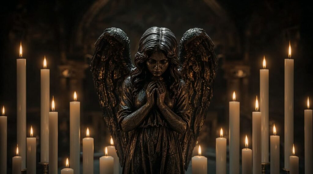 Black Angel Statue with Intricately Detailed Craftsmanship Wallpaper