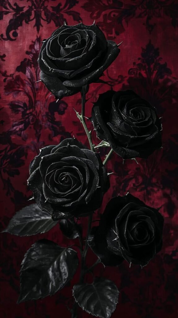 Black Gothic Roses with Silver Thorns Wallpaper