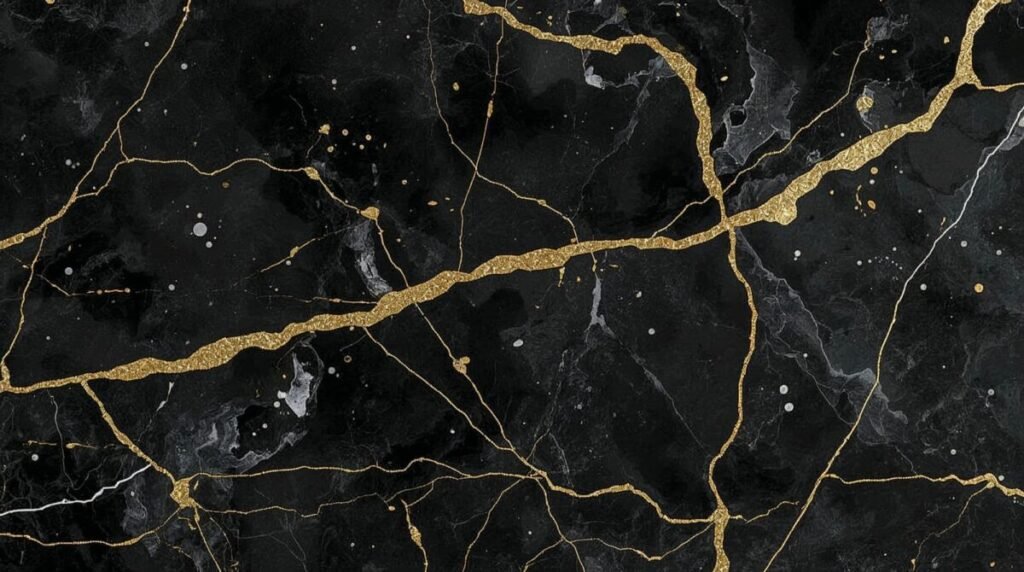 Black Marble Wallpaper with Bold Gold Veining
