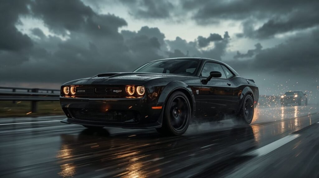 Black Muscle Car with Chrome Accents Lucid Realism Wallpaper