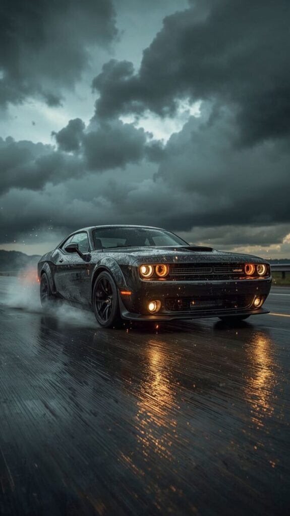 Vertical Black Muscle Car with Metallic Paint Wallpaper