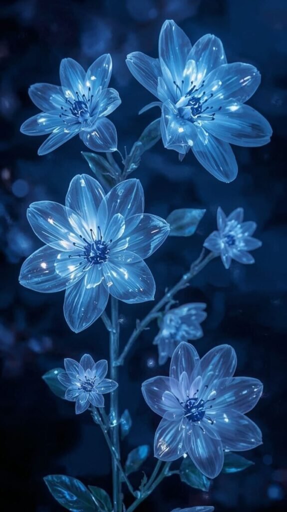 Final Vertical Blue Floral Wallpaper with Intricately Glowing Cobalt Accents