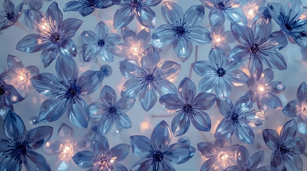 Blue Floral Wallpaper with Intricately Glowing Cobalt Accents