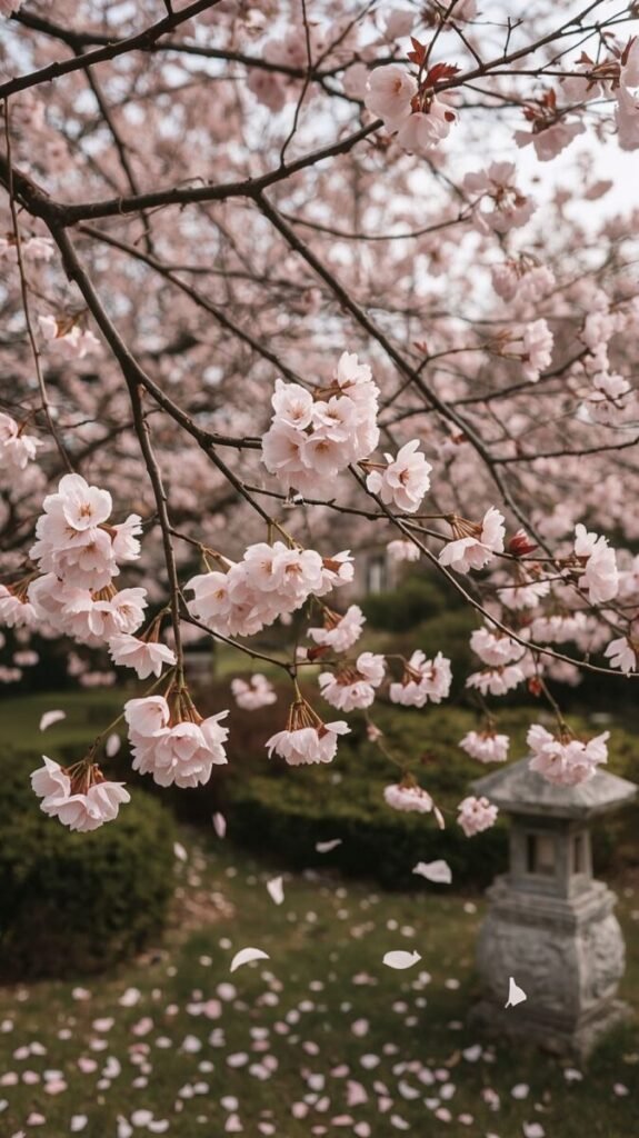 Lucid realism cherry blossom tree in full bloom, delicate pink flowers vertical shot