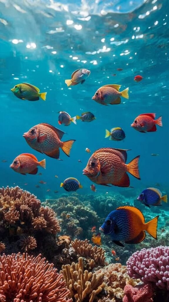 A single colorful tropical fish with bright, iridescent scales