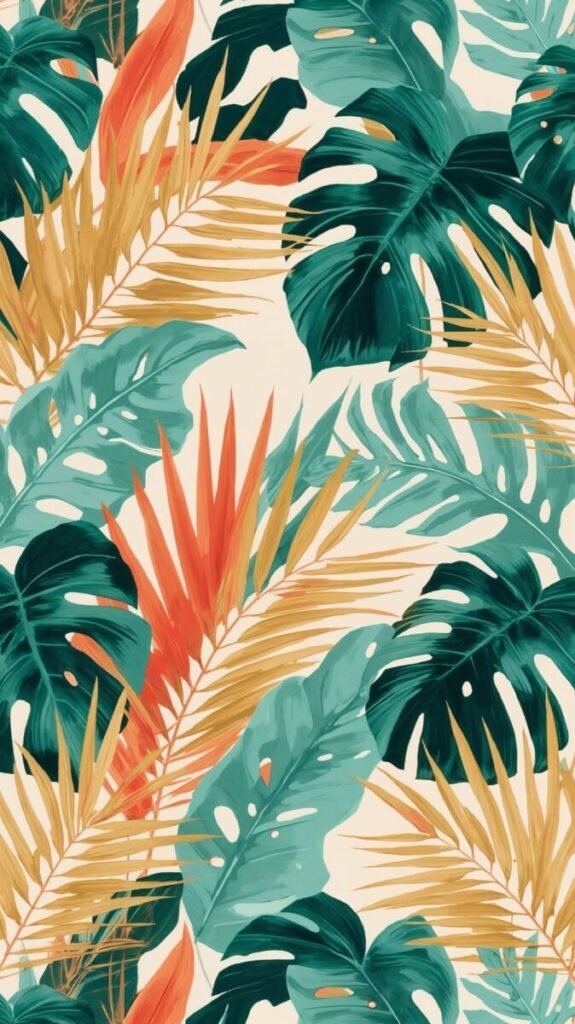 Vibrant colorful tropical leaves pattern mobile wallpaper