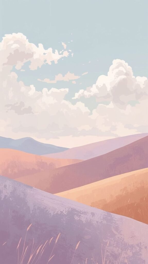Pastel landscape soft hills vertical