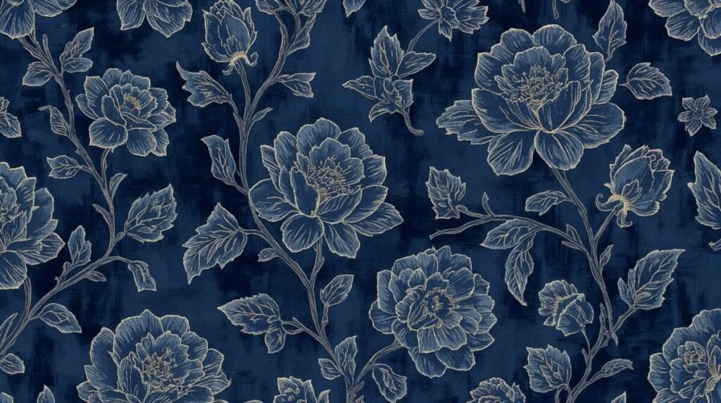 Deep Sapphire Blue Wallpaper with Intricate Gold Detailing