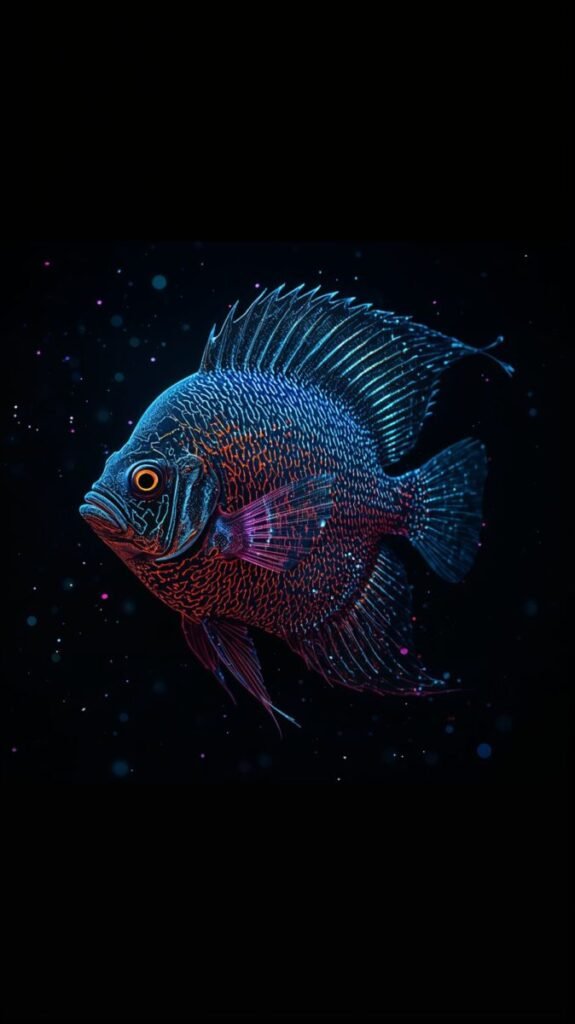 Realistic illustration of a deep-sea creature with intricate iridescent scales