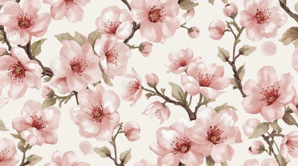 Delicate pink and white floral pattern wallpaper