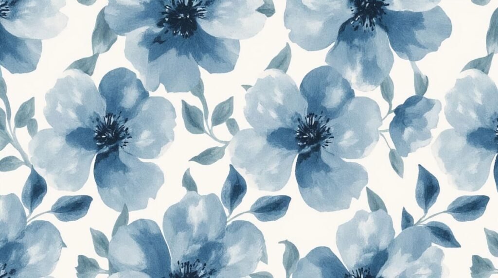 Elegant Blue Floral Wallpaper with Delicate Watercolor Style