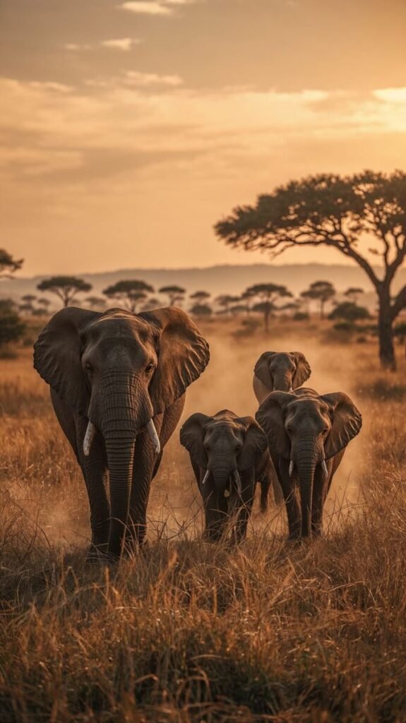 Elephant family with wrinkled gray skin wallpaper