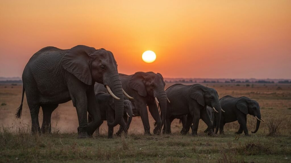 Elephant family landscape wallpaper