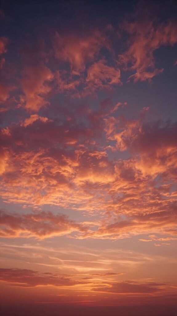 Vertical epic sunset clouds over a serene horizon