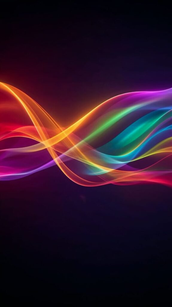 Flowing Rainbow Light Waves Abstract Mobile Wallpaper