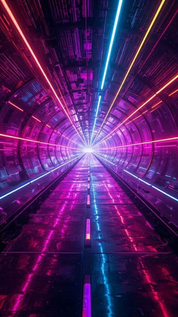 Deep Perspective Neon Rainbow Spiral Tunnel