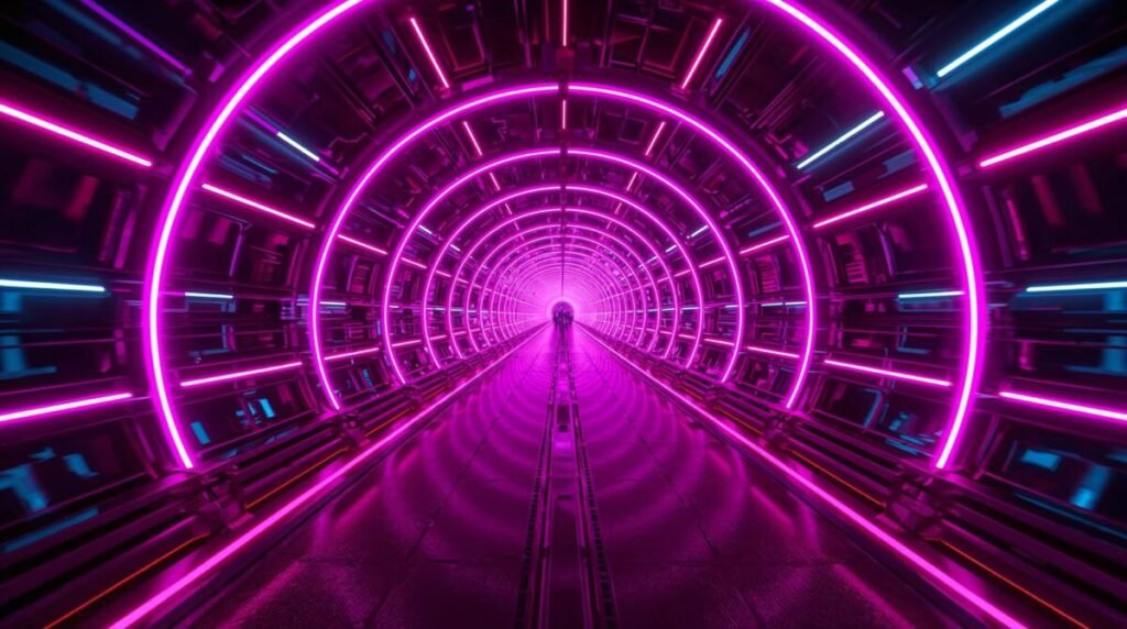 Glowing Neon Rainbow Tunnel with Deep Perspective