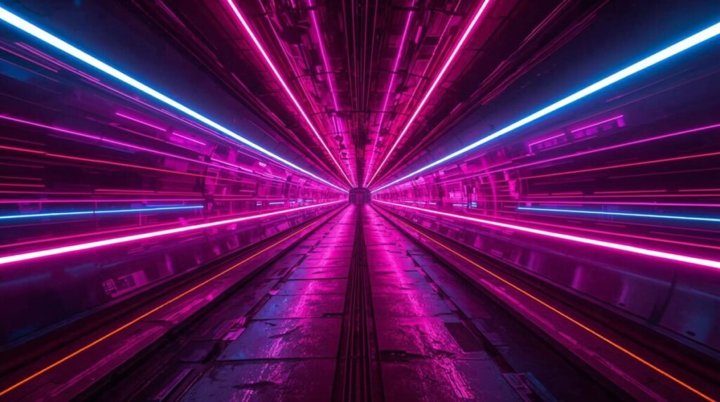 Futuristic Neon Rainbow Tunnel Concept Art