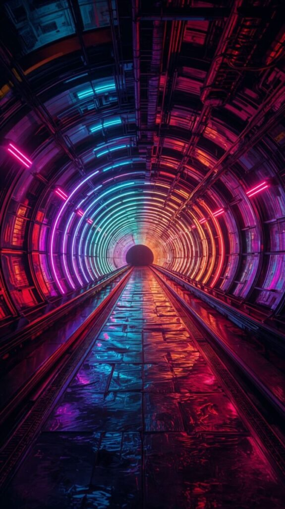 Vertical Neon Rainbow Tunnel Mobile Background